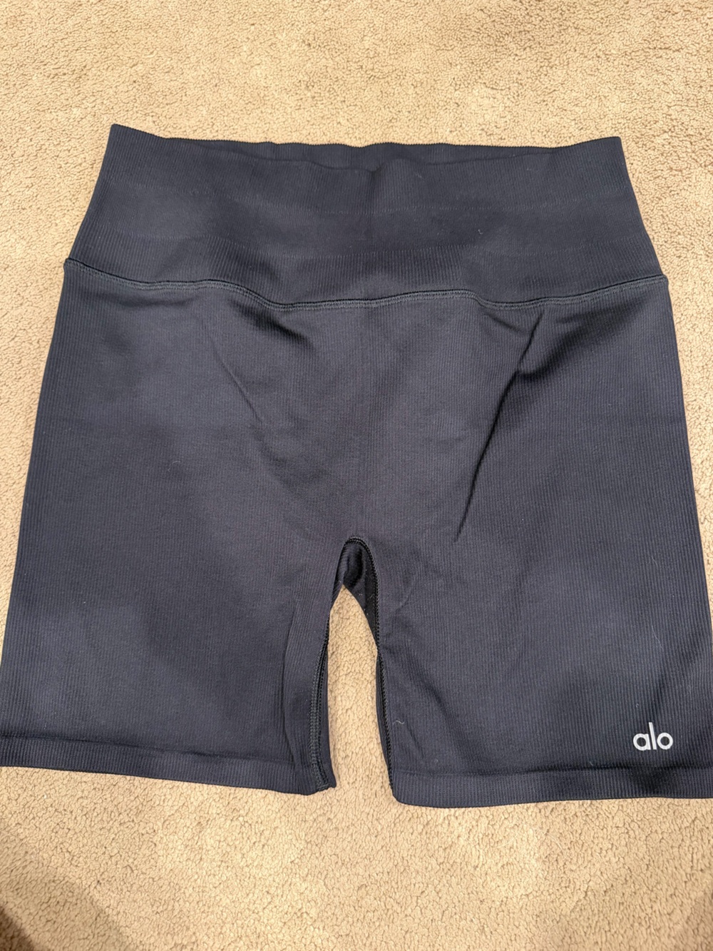 ALO Yoga Black Ribbed High-Waist Athletic Bike Shorts